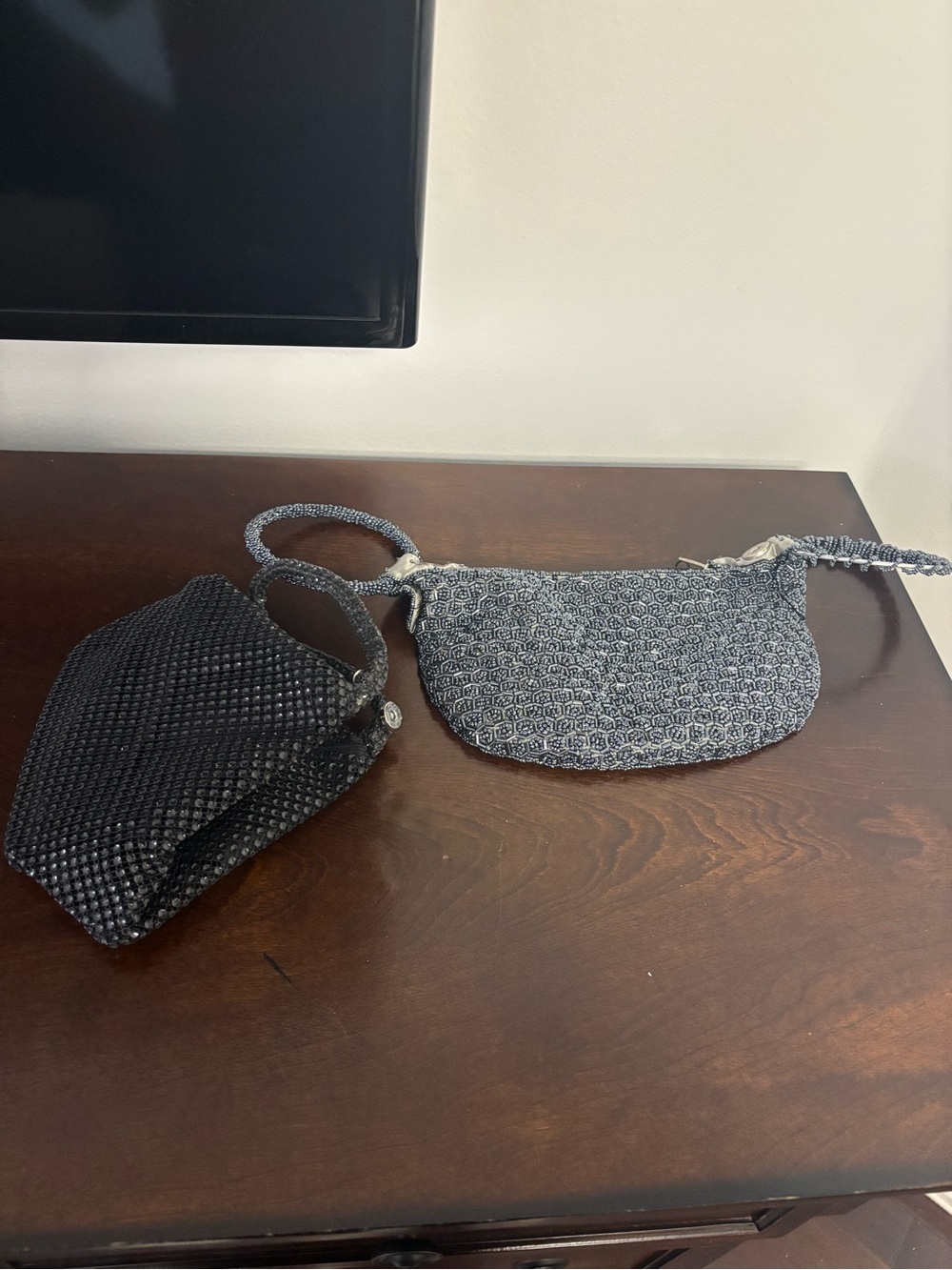 Woven Metallic Silver and Black Shoulder Bags - Set of 2